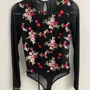 BEBE Embroidery Black Bodysuit